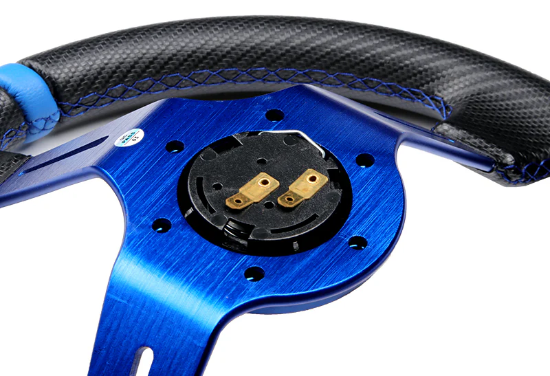 For 2004-2011 Mazda RX-8 350mm Blue / Carbon PVC Leather Steering Wheel + Silver Aluminum Hub - Image 4