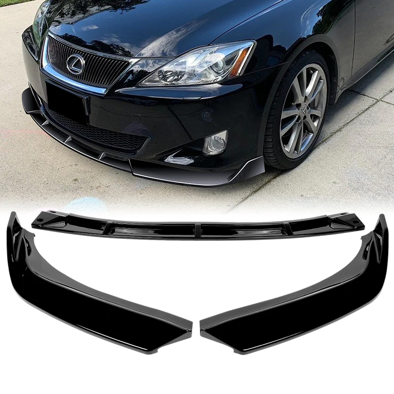 For 2006-2008 Lexus IS250 IS350 Base STP-Style Painted Black 3-Piece Front Bumper Body Spoiler Splitter Lip Kit - Image 5