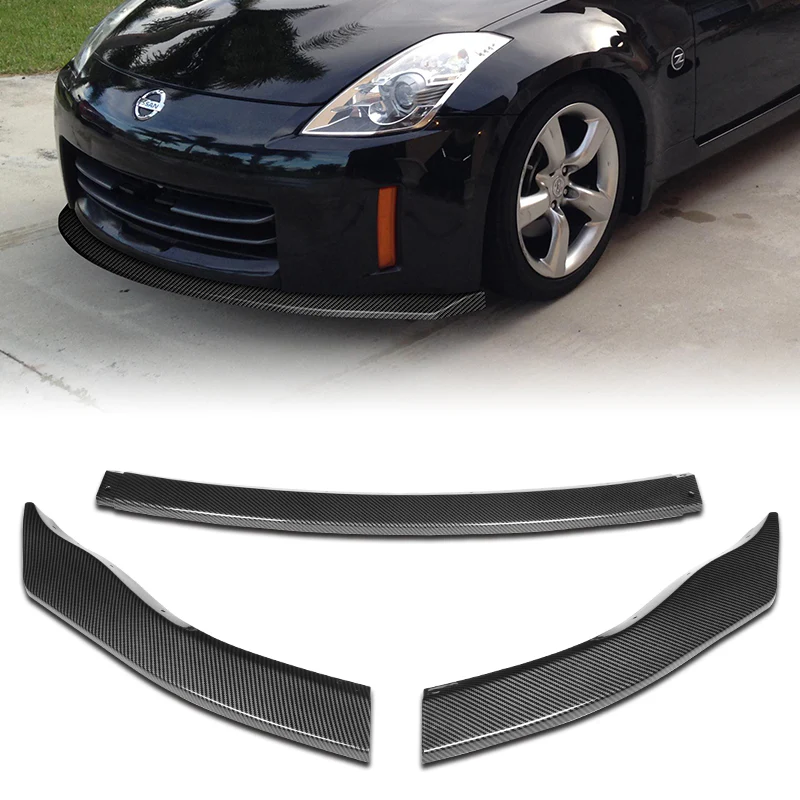 For 2006-2009 Nissan 350Z GT-Style Front Bumper Body Splitter Spoiler Lip 3PCS -Carbon Fiber Look - Image 7
