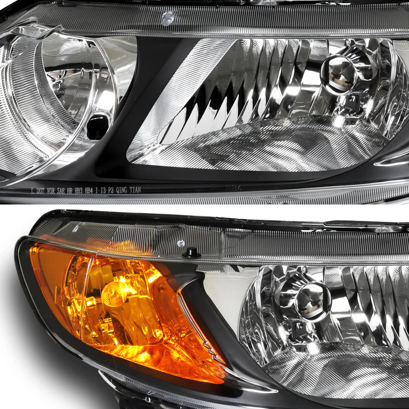 For 2006 - 2011 Honda Civic 4DR/Sedan Headlights -Black Housing / Clear Lens / Amber Reflectors - Image 2
