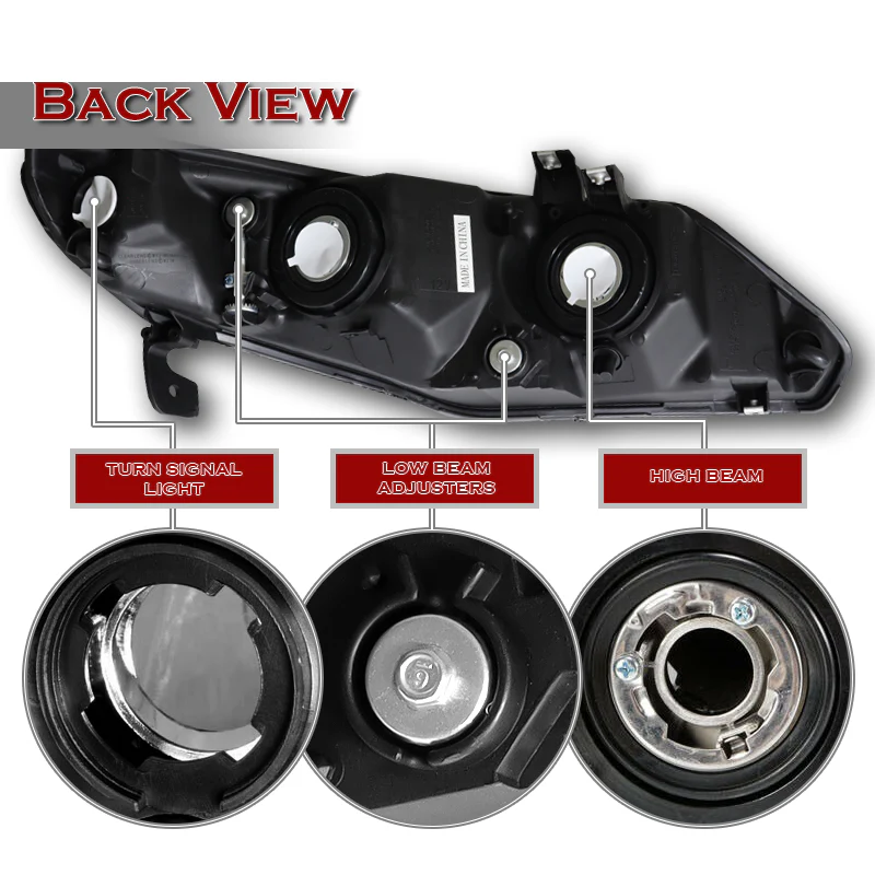 For 2006 - 2011 Honda Civic 4DR/Sedan Headlights -Black Housing / Clear Lens / Amber Reflectors - Image 3