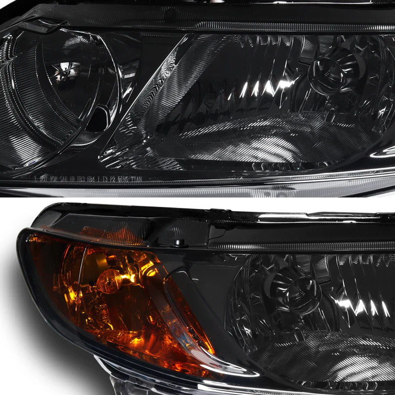For 2006 - 2011 Honda Civic 4DR/Sedan Headlights -Black Housing / Smoke Lens / Amber Reflectors - Image 2