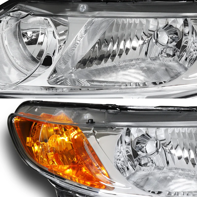 For 2006 - 2011 Honda Civic 4DR/Sedan Headlights -Chrome Housing / Clear Lens / Amber Reflectors - Image 2