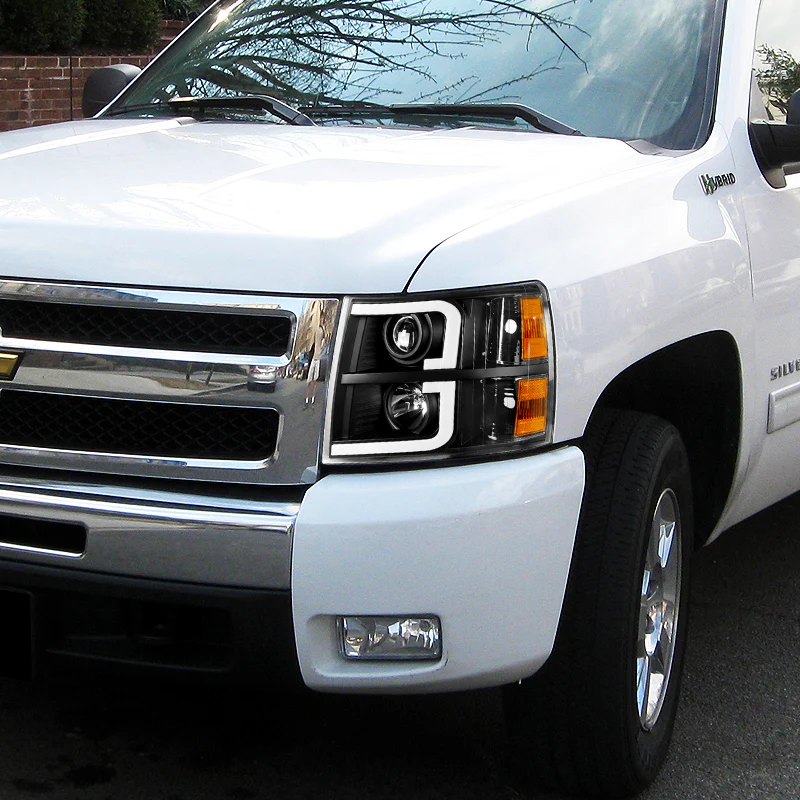 For 2007 - 2014 Chevrolet Chevy Silverado LED DRL Headlights -Black Housing / Clear Lens / Amber Reflectors - Image 6