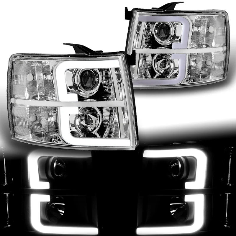 For 2007 - 2014 Chevrolet Chevy Silverado LED DRL Headlights -Chrome Housing / Clear Lens / Clear Reflectors - Image 2