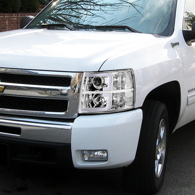 For 2007 - 2014 Chevrolet Chevy Silverado LED DRL Headlights -Chrome Housing / Clear Lens / Clear Reflectors - Image 6