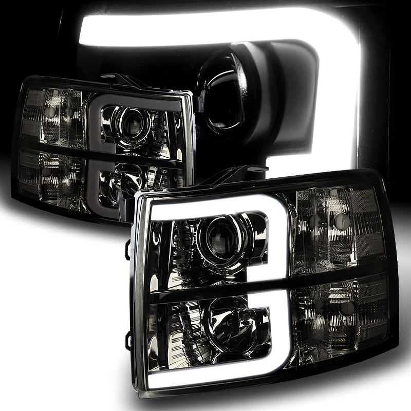 For 2007 - 2014 Chevrolet Chevy Silverado LED DRL Headlights -Chrome Housing / Smoke Lens / Clear Reflectors - Image 2