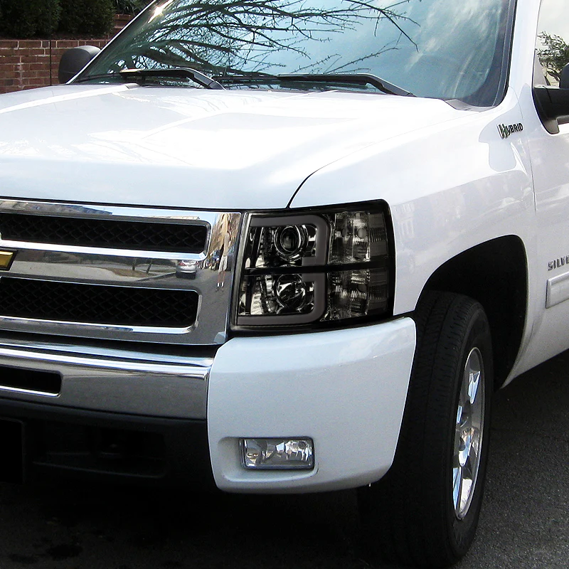For 2007 - 2014 Chevrolet Chevy Silverado LED DRL Headlights -Chrome Housing / Smoke Lens / Clear Reflectors - Image 6