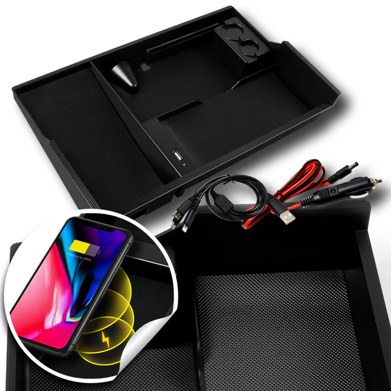 For 2007 - 2019 Toyota Tundra / Sequoia Center Console Organizer Tray Armrest Storage Box With Wireless Charger And USB Ports - Image 8