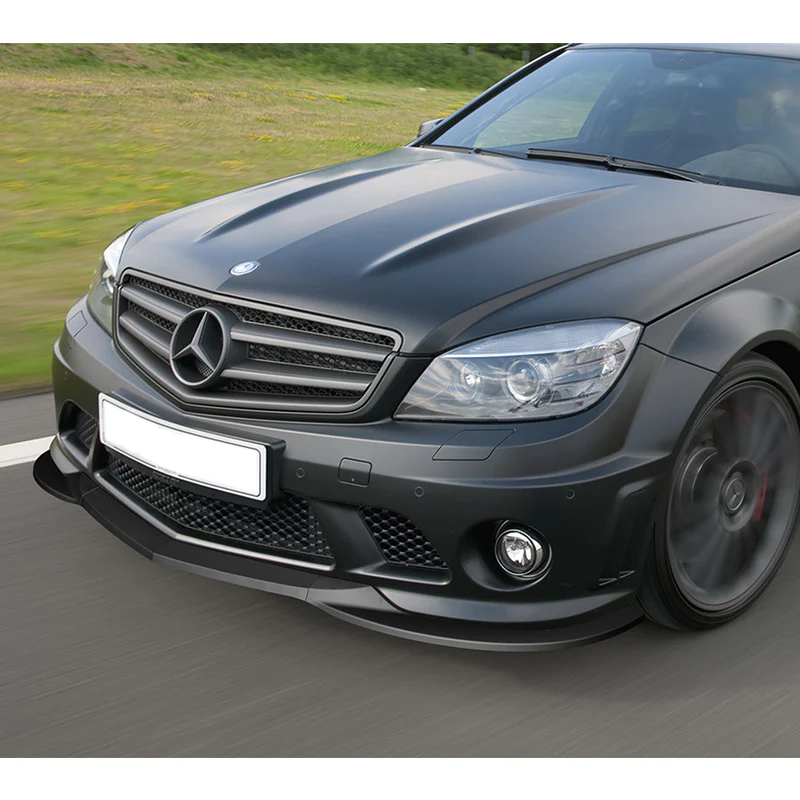 For 2008-2011 Mercedes-Benz W204 C63 AMG 3-PCS Matt Black Front Bumper Spoiler Lip - Image 5