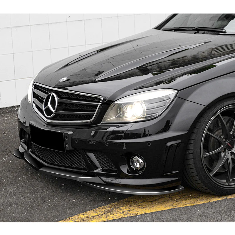For 2008-2011 Mercedes-Benz W204 C63 AMG 3-PCS  Painted Black Front Bumper Spoiler Lip - Image 5