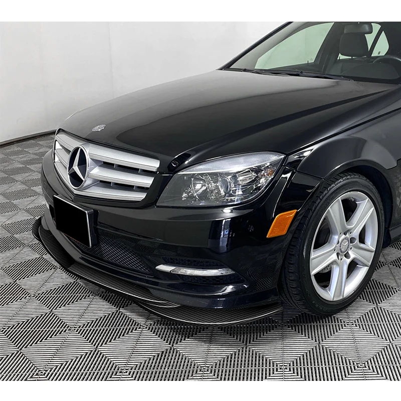 For 2008-2011 Mercedes C-Class Sport W204 Carbon Fiber Front Bumper Splitter Spoiler Lip 3PCS - Image 5