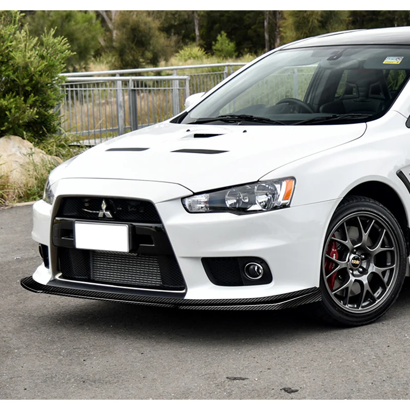 For 2008-2015 Mitsubishi Evolution R-Style Carbon Fiber Front Bumper Body Splitter Spoiler Lip 3PCS - Image 5
