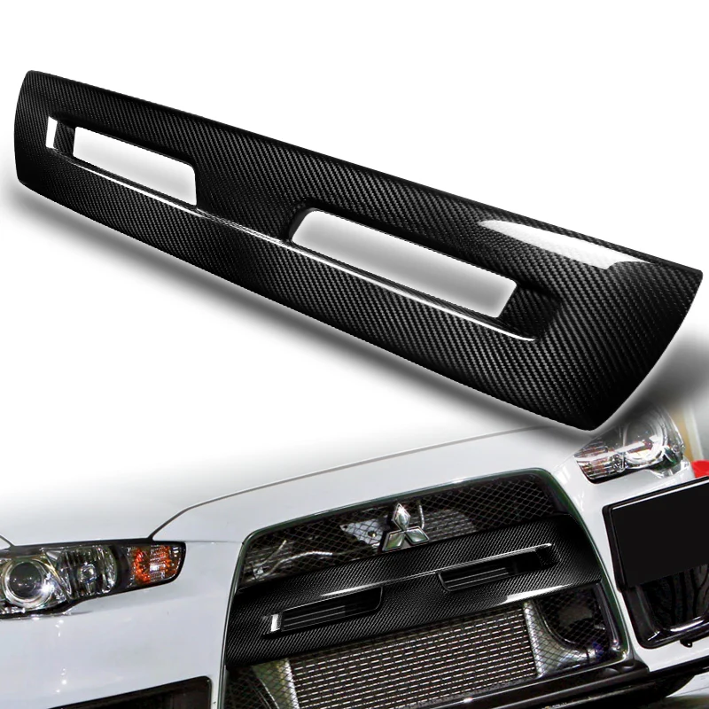 For 2008 - 2015 Mitsubishi Lancer Evolution EVO 10 Only Real Carbon Fiber Front Bumper Grille Grill Outline Trim Overlay Cover - Image 5