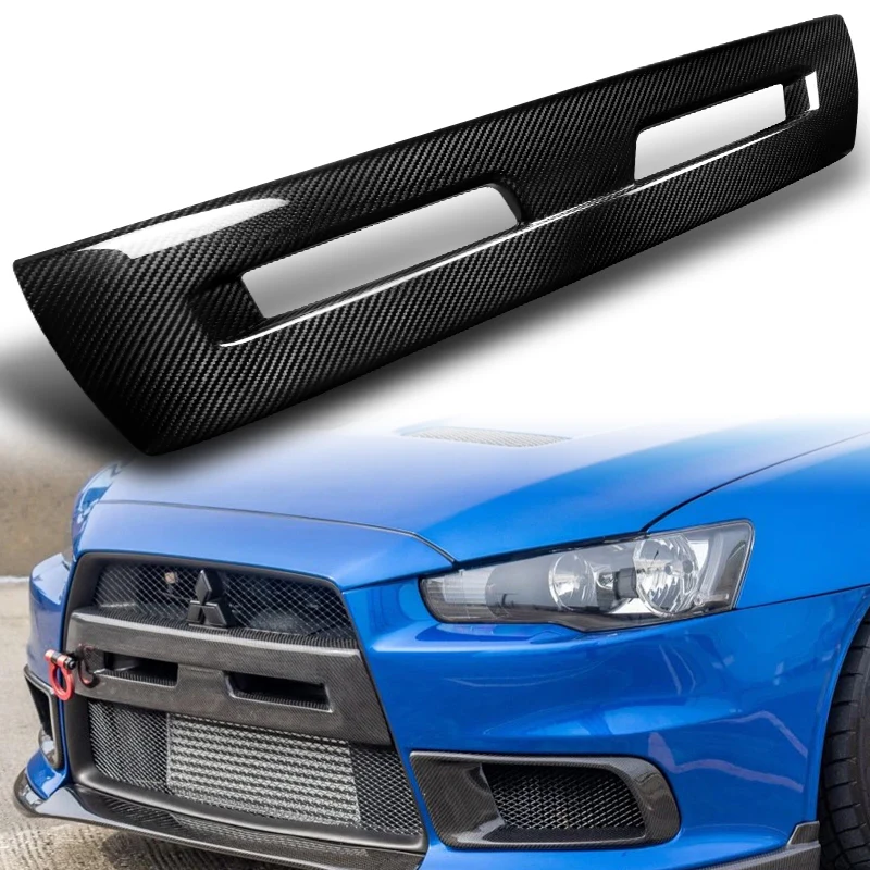 For 2008 - 2015 Mitsubishi Lancer Evolution EVO 10 Only Real Carbon Fiber Front Bumper Grille Grill Outline Trim Overlay Cover - Image 6