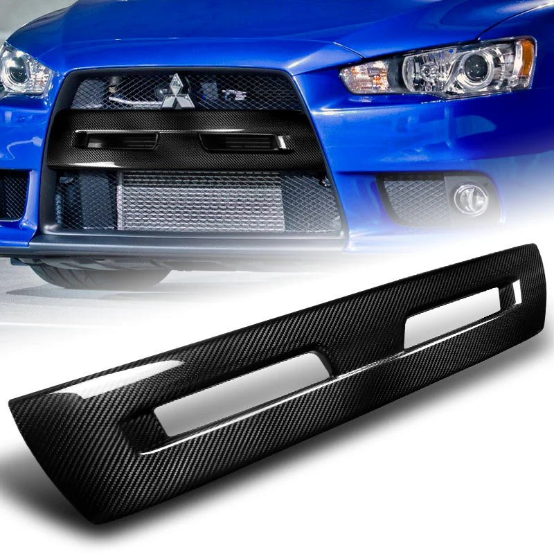 For 2008 - 2015 Mitsubishi Lancer Evolution EVO 10 Only Real Carbon Fiber Front Bumper Grille Grill Outline Trim Overlay Cover - Image 7