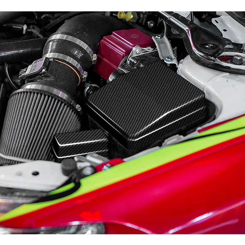 For 2008 - 2015 Mitsubishi Evolution X Engine Bay Fuse Box Cover - 2-Piece Real Carbon Fiber - Image 5