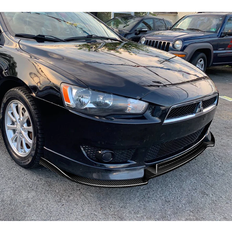 For 2008-2015 Mitsubishi Lancer RA-Style  3-PCS  Carbon Fiber Front Bumper Spoiler Lip - Image 5