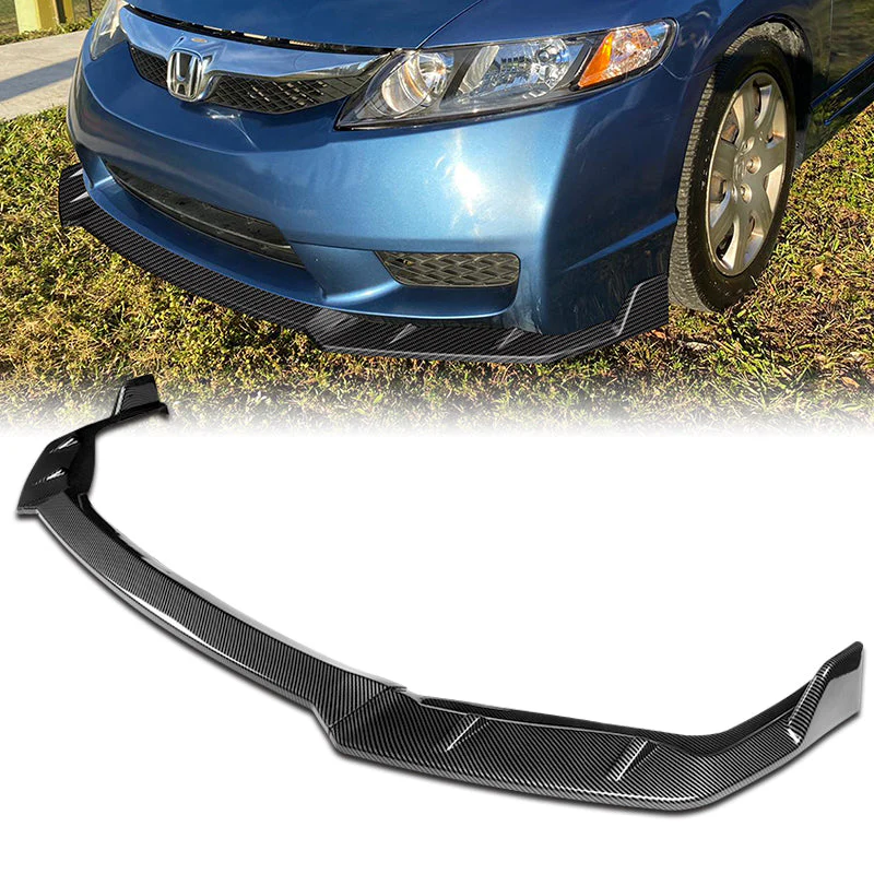 For 2009-2011 Honda Civic 4DR GT-Style Carbon Look 3-Piece Front Bumper Body Spoiler Splitter Lip Kit with Free Gift - Image 8