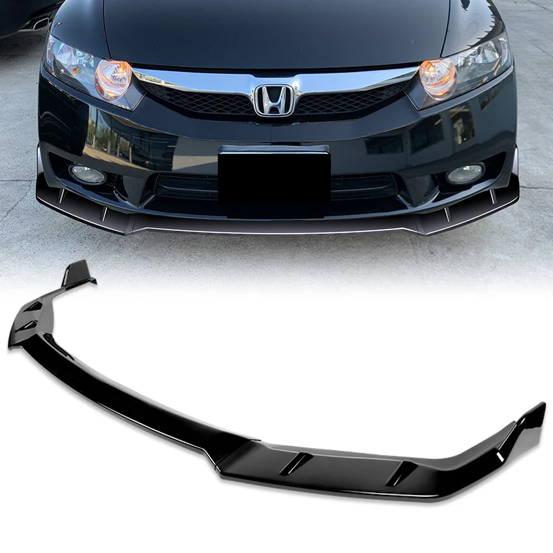 For 2009-2011 Honda Civic 4DR GT-Style PAINTED Black 3-Piece Front Bumper Body Spoiler Splitter Lip Kit - Image 8
