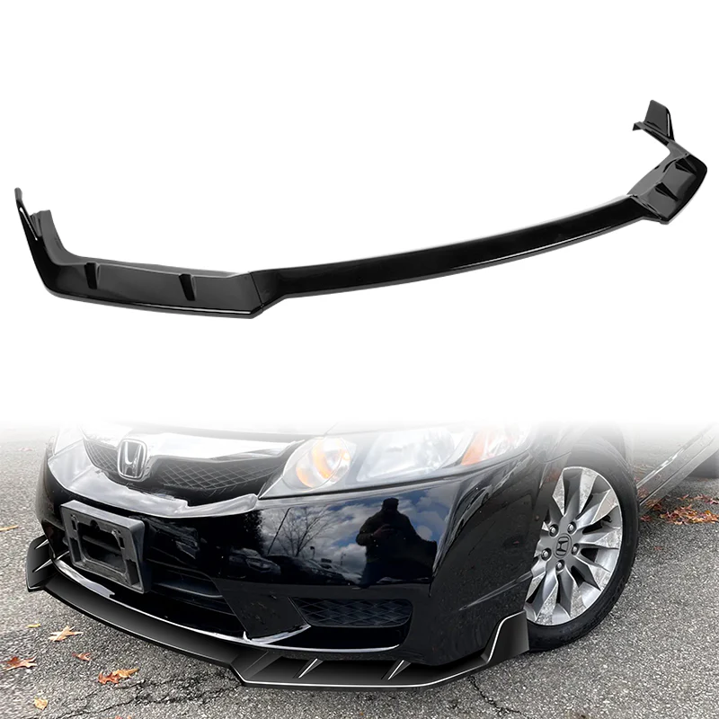 For 2009-2011 Honda Civic 4DR GT-Style Painted Black 3-Piece Front Bumper Body Spoiler Splitter Lip Kit with Free Gift - Image 7