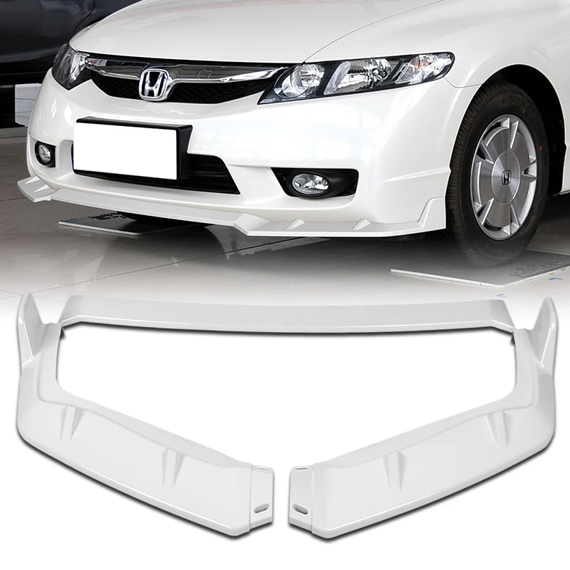 For 2009-2011 Honda Civic 4DR GT-Style PAINTED White 3-Piece Front Bumper Body Spoiler Splitter Lip Kit - Image 6