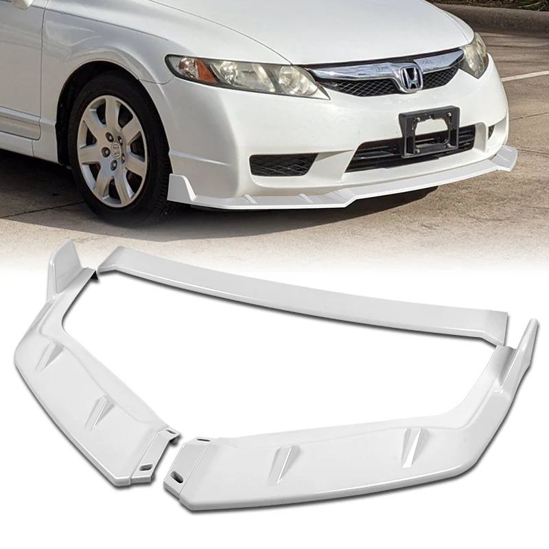 For 2009-2011 Honda Civic 4DR GT-Style Painted White 3-Piece Front Bumper Body Spoiler Splitter Lip Kit with Free Gift - Image 9