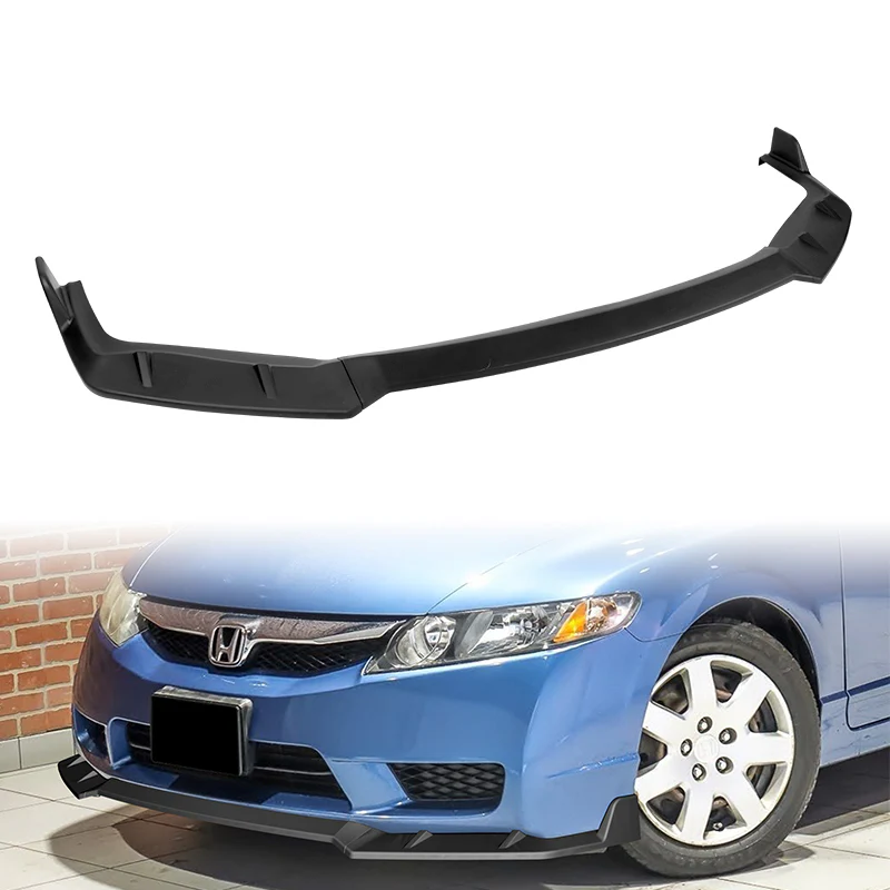 For 2009-2011 Honda Civic 4DR GT-Style UNPAINTED Matte Black 3-Piece Front Bumper Body Spoiler Splitter Lip Kit - Image 7