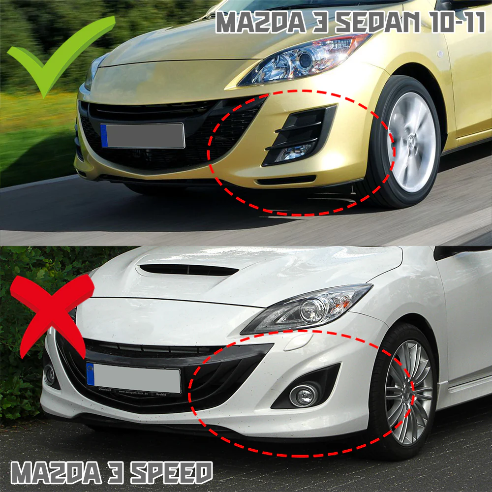 For 2010-2013 Mazda 3 MS-Style 3-PCS Painted Black Front Bumper Body Kit Spoiler Lip - Image 6