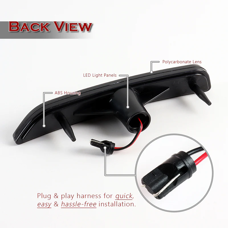 For 2010-2014 Ford Mustang Front & Rear LED Side Marker Turn Signal Lights Set -Smoked Lens - Image 4