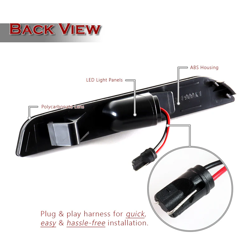 For 2010–2014 Ford Mustang Red LED Turn Signal Rear Side Marker Lights -Smoked Lens - Image 4
