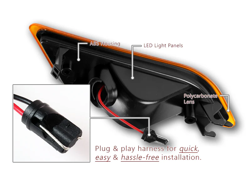For 2012–2014 Mercedes-Benz W204 C-Class Amber LED Turn Signal Front Fender Side Marker Lights -Amber Lens - Image 3
