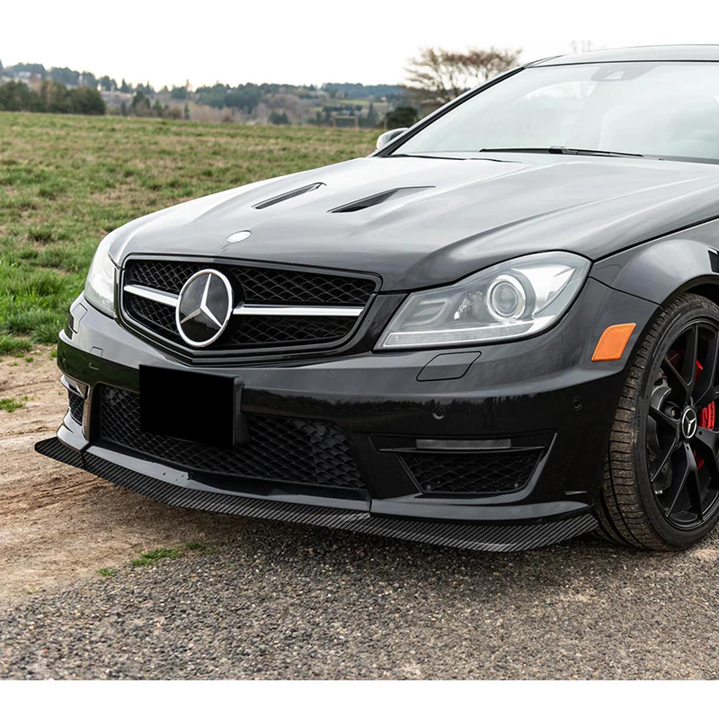 For 2012-2014 Mercedes-Benz W204 C63 AMG 3-PCS  Carbon Painted Front Bumper Spoiler Lip - Image 5