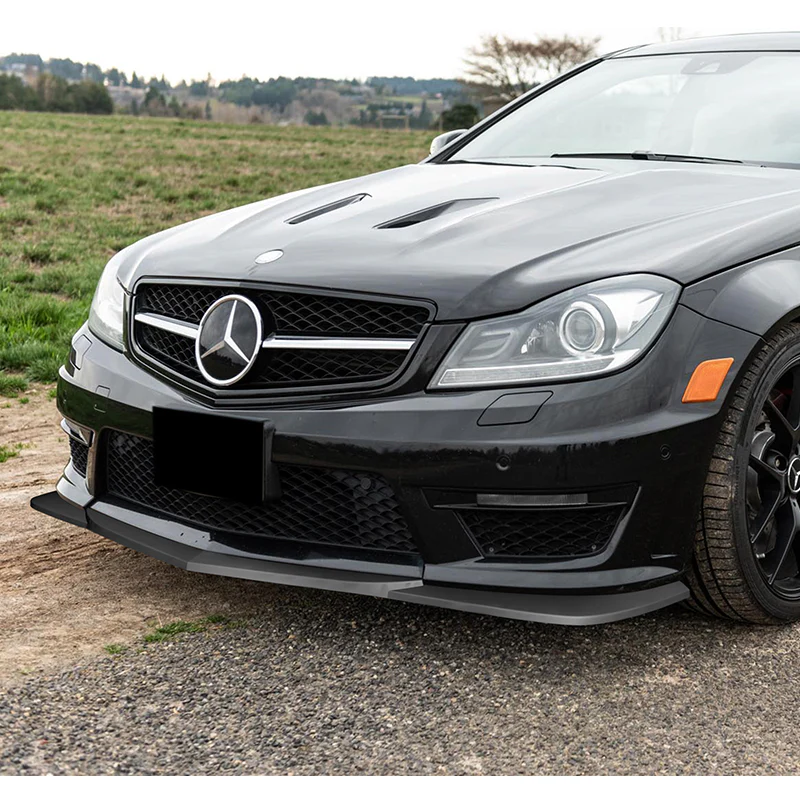 For 2012-2014 Mercedes-Benz W204 C63 AMG 3-PCS  Matt Black Front Bumper Spoiler Lip - Image 5
