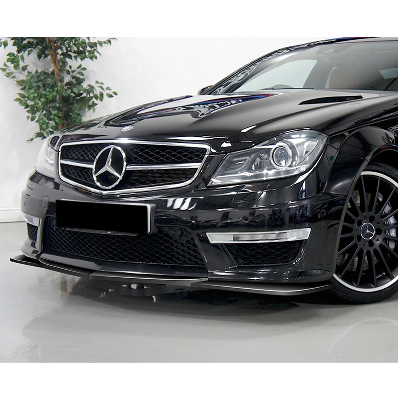 For 2012-2014 Mercedes-Benz W204 C63 AMG 3-PCS Painted Black Front Bumper Spoiler Lip - Image 5