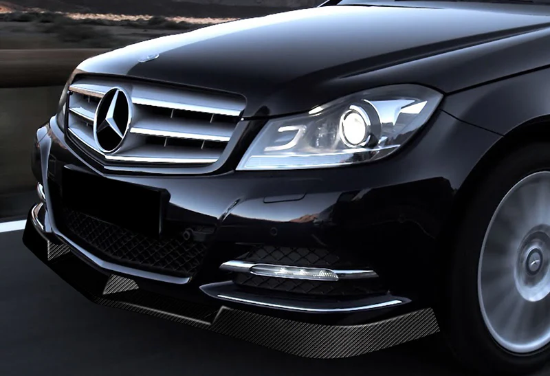 For 2012-2014 Mercedes C-Class W204 Real Carbon Fiber Front Bumper Splitter Spoiler Lip 3PCS - Image 5