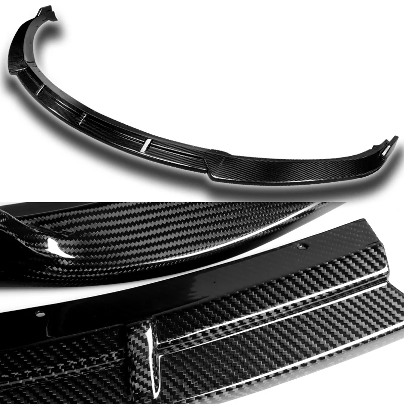 For 2012-2016 Tesla Model S 3-PCS  Real Carbon Fiber Front Bumper Splitter Spoiler Lip - Image 2