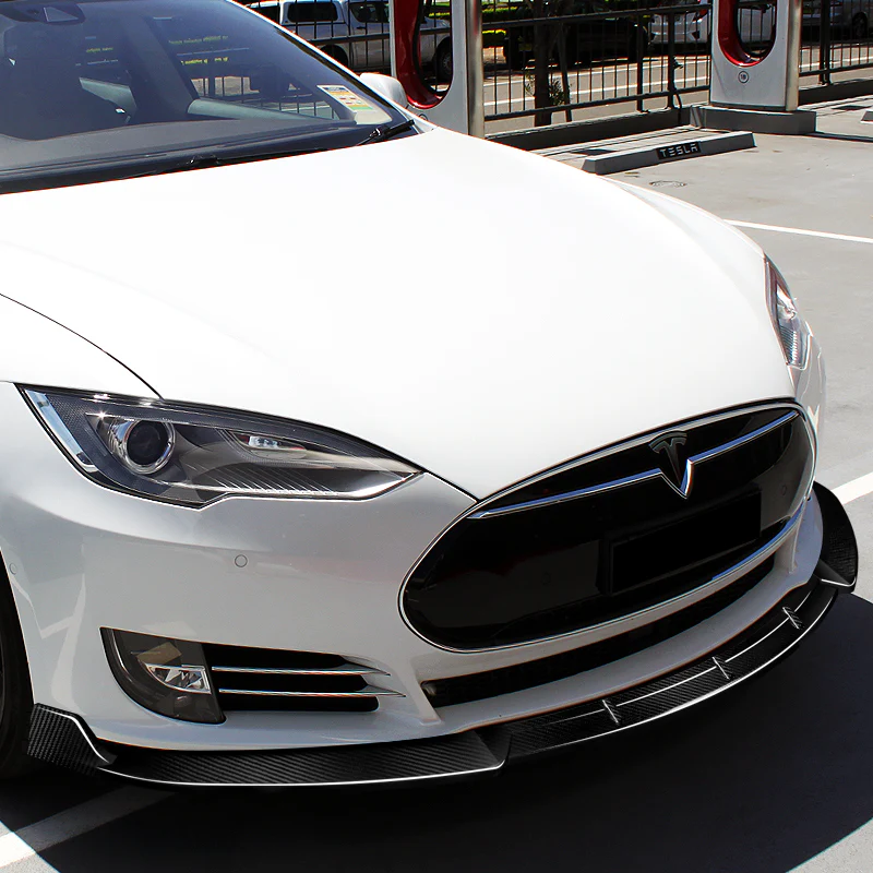 For 2012-2016 Tesla Model S 3-PCS  Real Carbon Fiber Front Bumper Splitter Spoiler Lip - Image 5