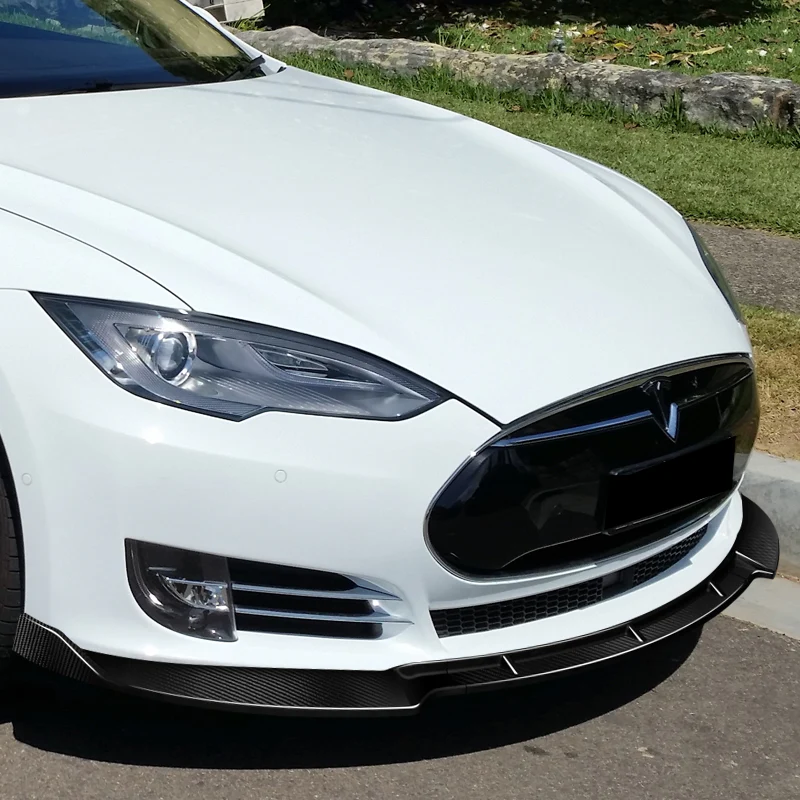 For 2012-2016 Tesla Model S 3-PCS  Real Carbon Fiber Front Bumper Splitter Spoiler Lip - Image 5