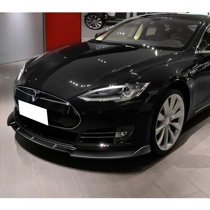 For 2012-2016 Tesla Model S STP-Style  3-PCS Painted Black Front Bumper Spoiler Lip - Image 5