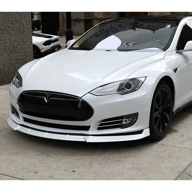 For 2012-2016 Tesla Model S V2 3-  PCSPainted White Front Bumper Splitter Spoiler Lip - Image 5
