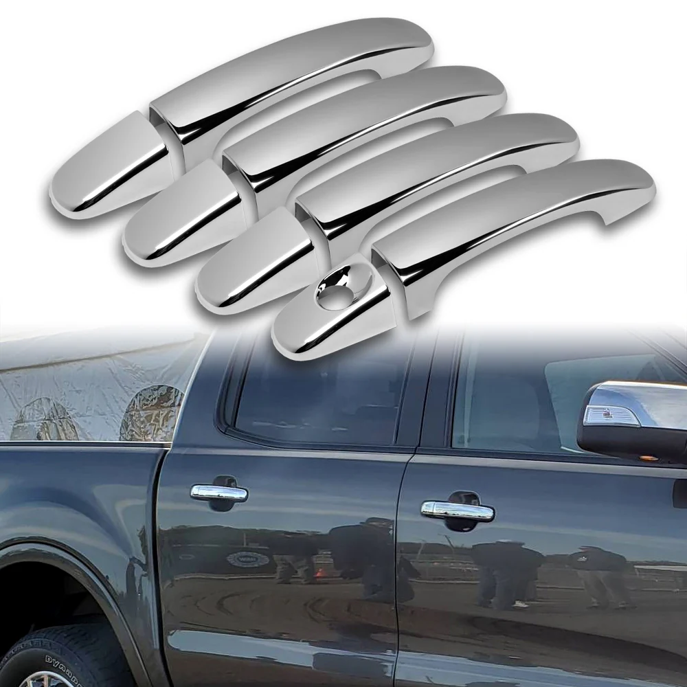 For 2012 - 2023 Ford Ranger Mirror Chrome Exterior Door Pull Handle Lever Cover Cap Trim Kit No Smart Keyhole - Image 7