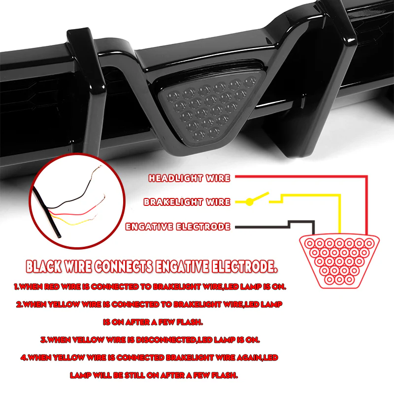 For 2018-2023 Kia Stinger Painted BLK Rear Bumper Diffuser Lip W/LED Smoke Light - Image 3