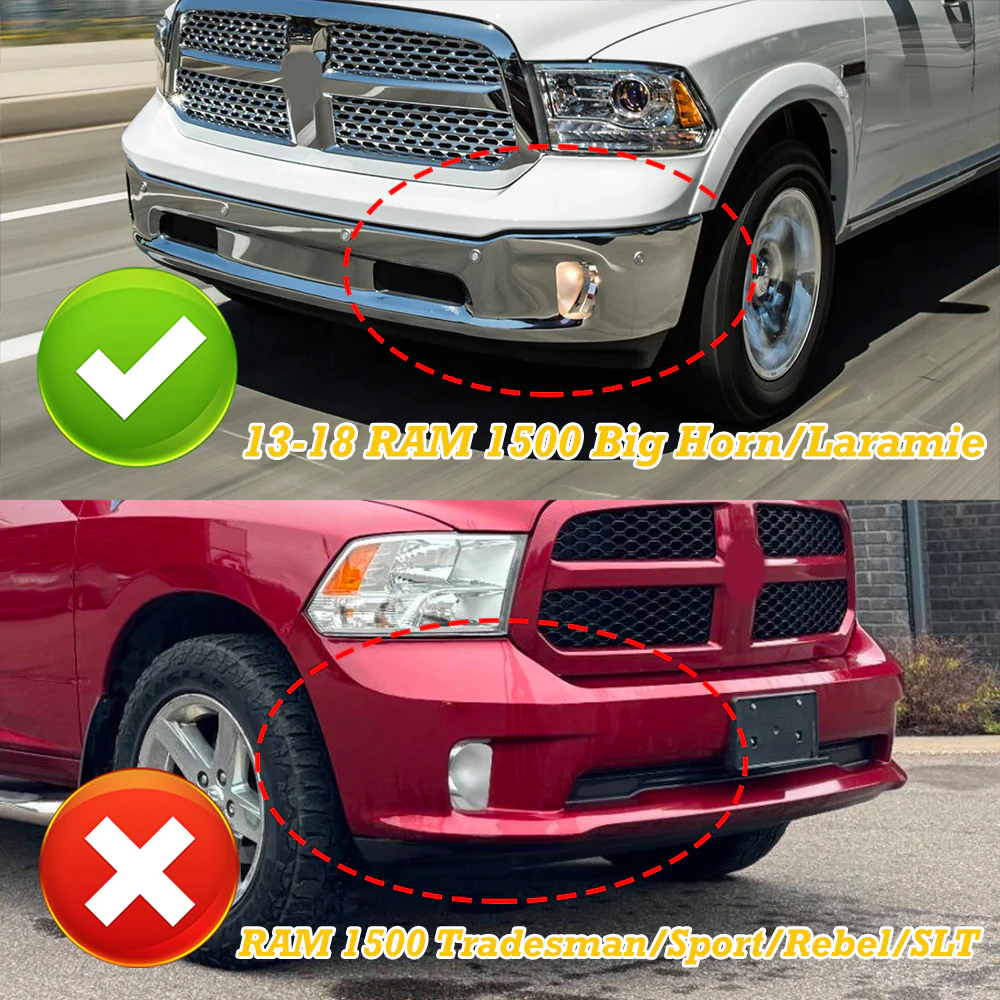 STP Style For 2013-2018 Ram 1500 / 2019-2024 Ram 1500 Classic Front Bumper Lip Spoiler Splitter -Unpainted Black - Image 7