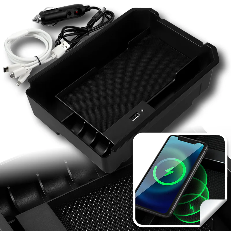 For 2013 - 2018 Toyota RAV4 Center Console Organizer Tray Armrest Storage Box With Wireless Charger And USB Ports - Image 8