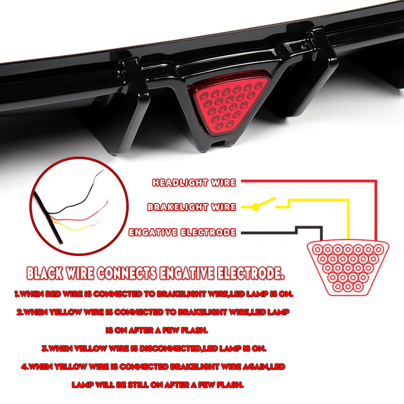 For 2014-2017 Infiniti Q50 Painted Black Rear Bumper Diffuser Lip W / LED Light - Image 3