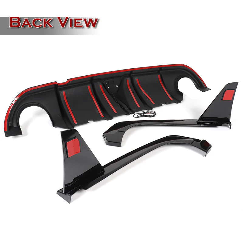 For 2014-2017 Infiniti Q50 Painted Black Rear Bumper Diffuser Lip W / LED Light - Image 4
