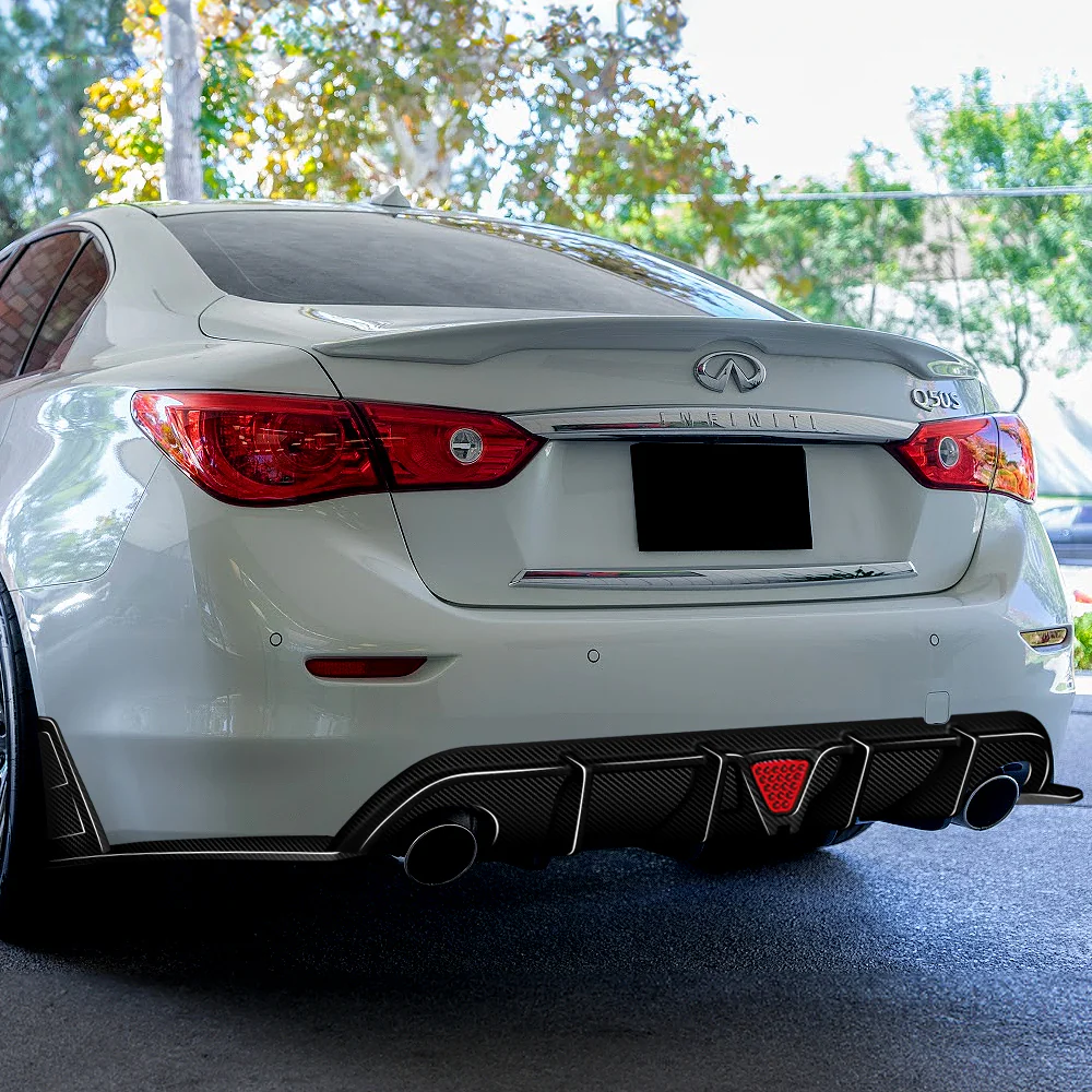 For 2014-2017 Infiniti Q50 Rear Bumper Diffuser Lip W/ LED Light -Real Carbon Fiber - Image 8