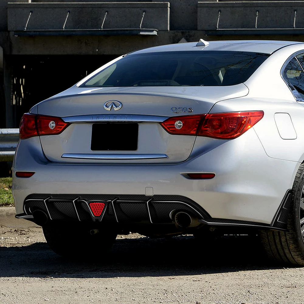 For 2014-2017 Infiniti Q50 Rear Bumper Diffuser Lip W/ LED Light -Real Carbon Fiber - Image 9