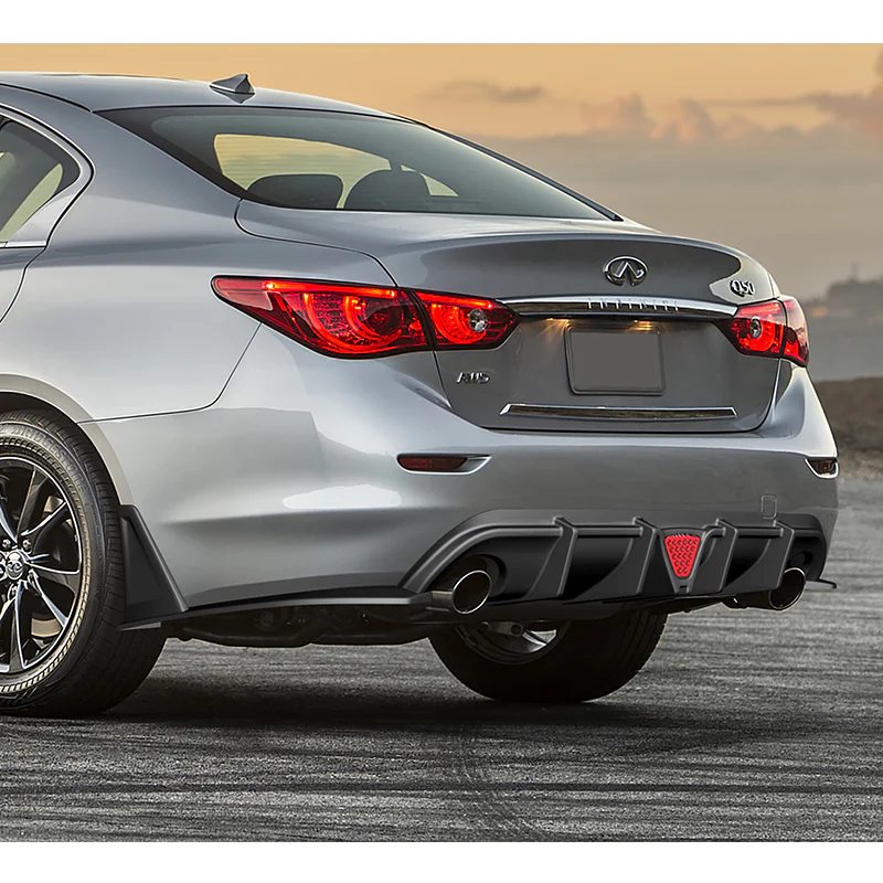 For 2014-2017 Infiniti Q50 Rear Bumper Diffuser Lip W / LED Light -Unpainted Matte Black - Image 10